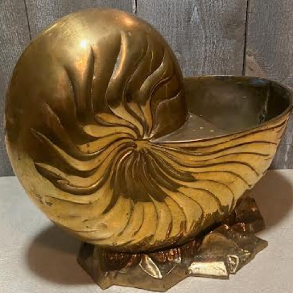 Large, heavy, Brass shell planter - Picture 4 of 7